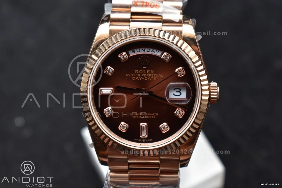 President SmoothTexture Edition Bracelet 904L DayDate Diamond Dial vr3255 678 (Gain Best Steel QF Weight) on Brown 36 V5 RG 0312